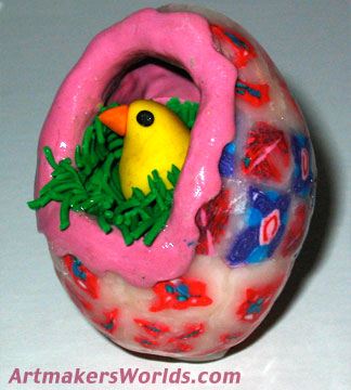 Polymer clay egg with chick inside