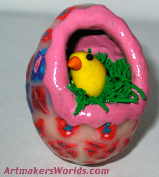 Polymer clay egg with chick inside