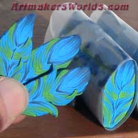 green and blue feather cane