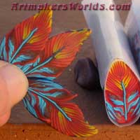 Parrot feather in orange and turquoise