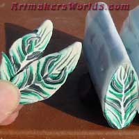 Green Glitter Polymer clay feather cane
