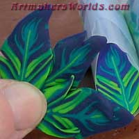 Purple Lime and Turquoise polymer clay feather cane