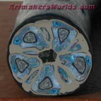 Clay cane silver blue and black scrap kaleidoscope