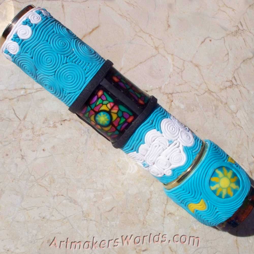 Sun cloud stain glass and filigree oil cell kaleidoscope