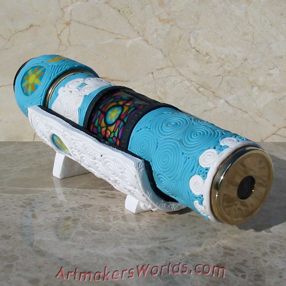 Sun cloud stain glass and filigree oil cell kaleidoscope