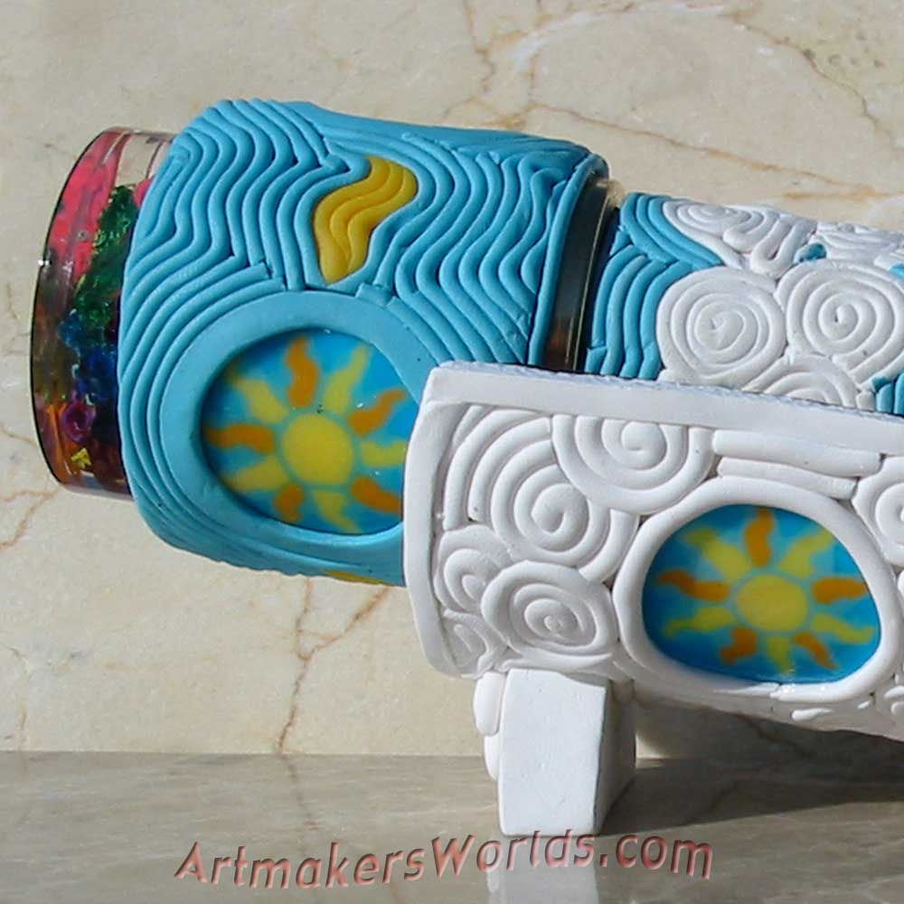 Sun cloud stain glass and filigree oil cell kaleidoscope