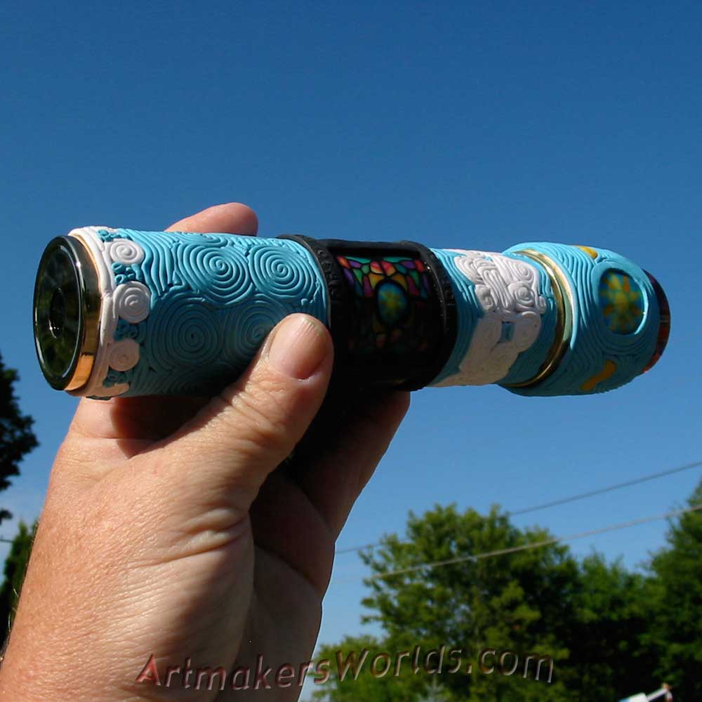 Sun cloud stain glass and filigree oil cell kaleidoscope